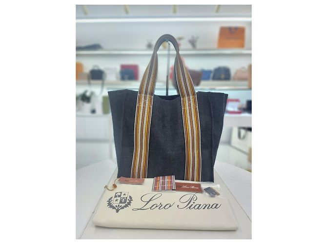 Loro Piana Borsa tote a righe per valigia Blu - vista 8