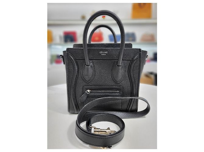 Luggage Céline Borsa a spalla in pelle di vitello Nano Drum Nero - vista 10