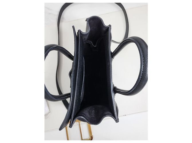 Luggage Céline Borsa a spalla in pelle di vitello Nano Drum Nero - vista 11