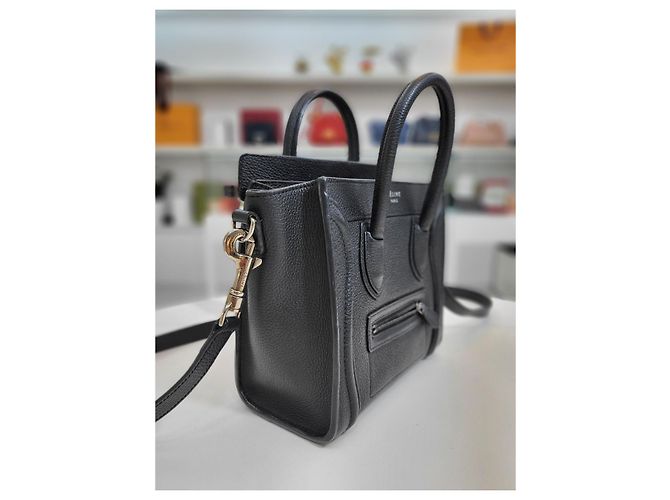 Luggage Céline Borsa a spalla in pelle di vitello Nano Drum Nero - vista 12