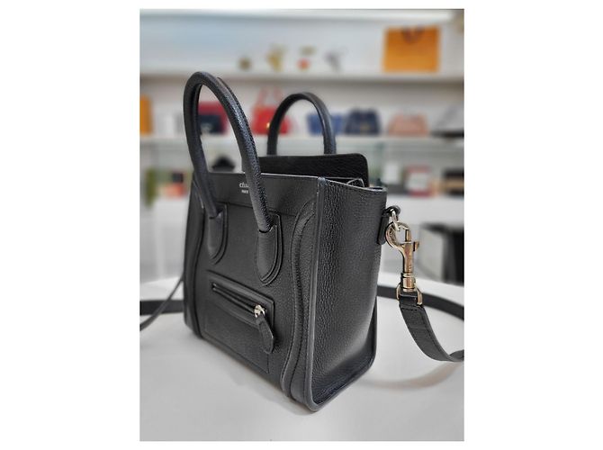Luggage Céline Borsa a spalla in pelle di vitello Nano Drum Nero - vista 13