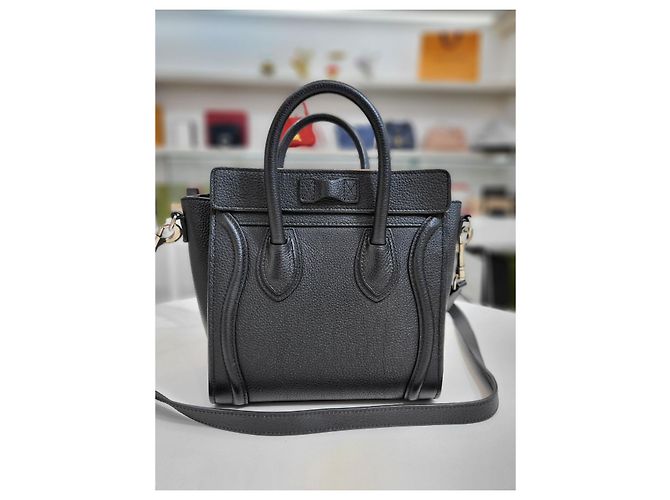 Luggage Céline Borsa a spalla in pelle di vitello Nano Drum Nero - vista 14