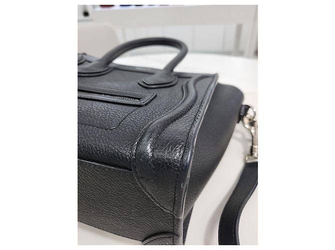 Luggage Céline Borsa a spalla in pelle di vitello Nano Drum Nero - vista 17