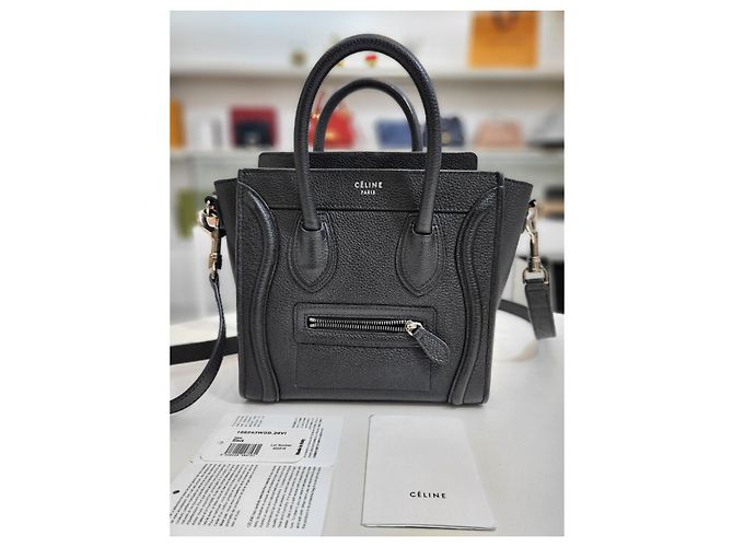 Luggage Céline Borsa a spalla in pelle di vitello Nano Drum Nero - vista 2