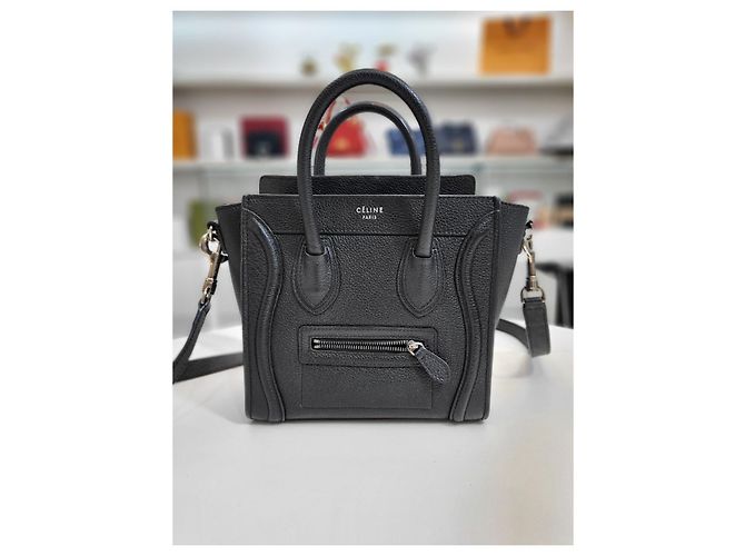 Luggage Céline Borsa a spalla in pelle di vitello Nano Drum Nero - vista 8