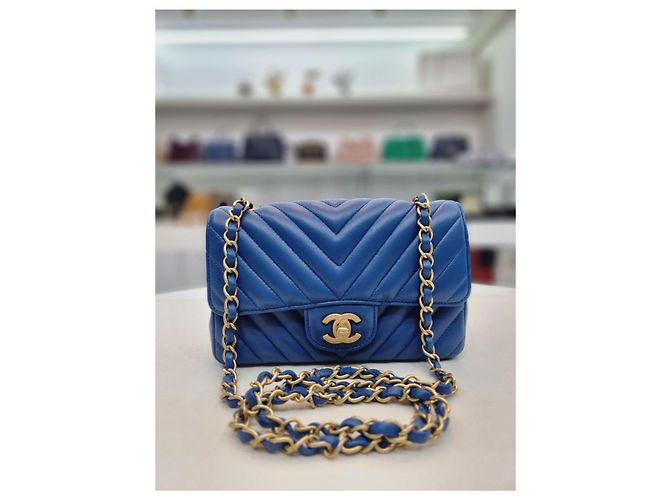 Chanel Borsa a tracolla mini catena dorata classica Blu - vista 10