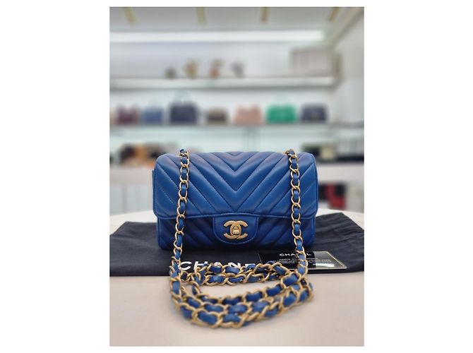Chanel Borsa a tracolla mini catena dorata classica Blu - vista 2