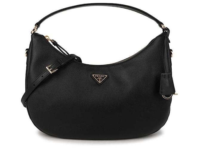 Prada Bolsa de ombro de couro com logo triangular Preto - vista 3