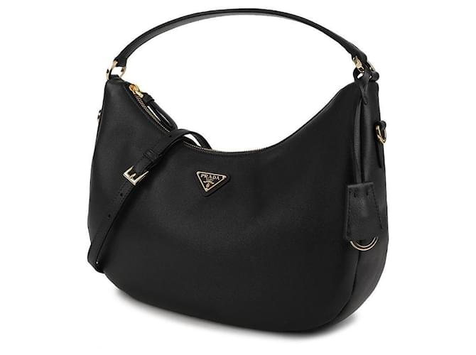 Prada Bolsa de ombro de couro com logo triangular Preto - vista 4