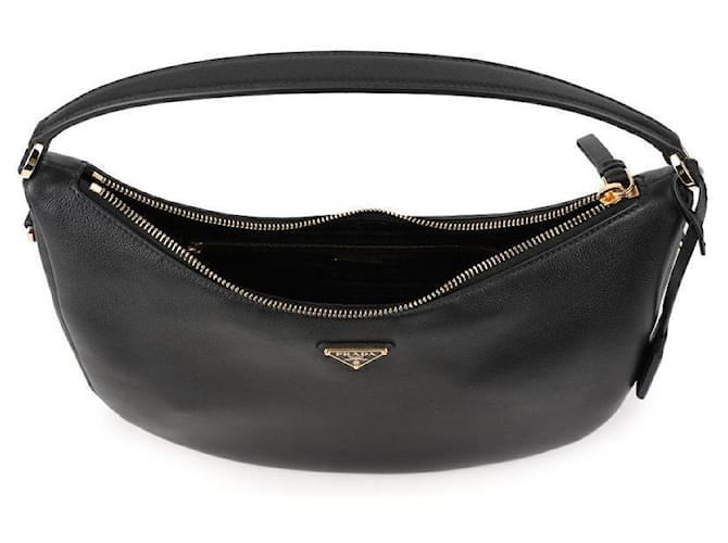 Prada Bolsa de ombro de couro com logo triangular Preto - vista 7