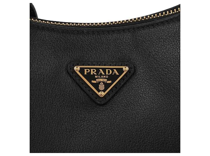 Prada Bolsa de ombro de couro com logo triangular Preto - vista 9