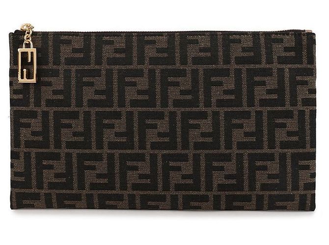 Fendi Pochette Baguette Media Piatta Marrone - vista 3