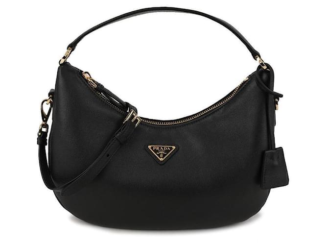 Prada Bolsa hobo de couro com logo triangular Preto - vista 3