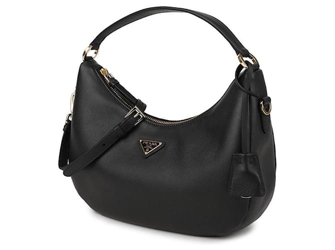 Prada Bolsa hobo de couro com logo triangular Preto - vista 4