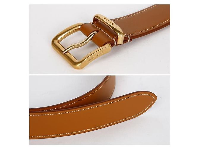 Miu Miu Cinturón de cuero con logo Castaño - vista 11