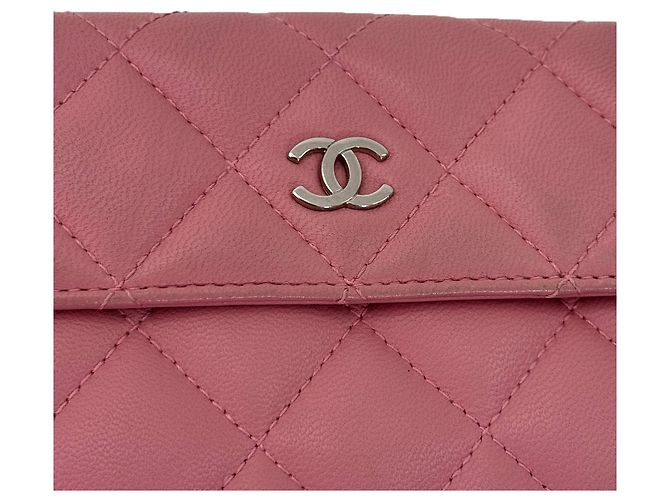 Chanel Cartera de flap de cordero con logo CC clásico - Rosa - vista 5