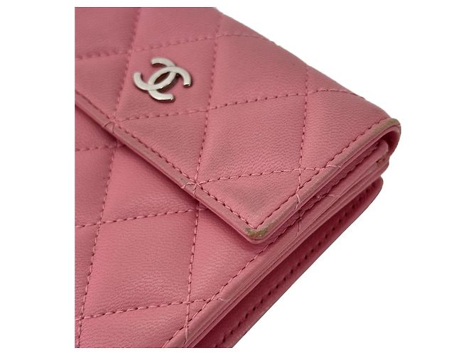 Chanel Cartera de flap de cordero con logo CC clásico - Rosa - vista 6