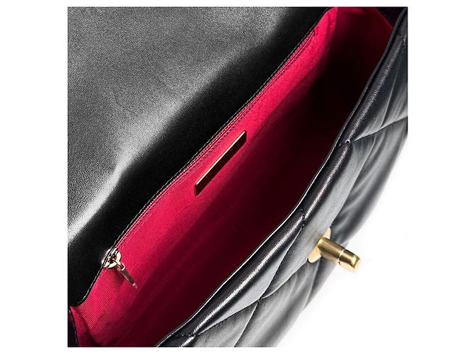 Chanel Borsa a soffietto da donna in pelle di agnello, borsa media, oro e nero - vista 12