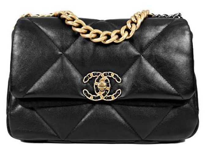 Chanel Borsa a soffietto da donna in pelle di agnello, borsa media, oro e nero - vista 2