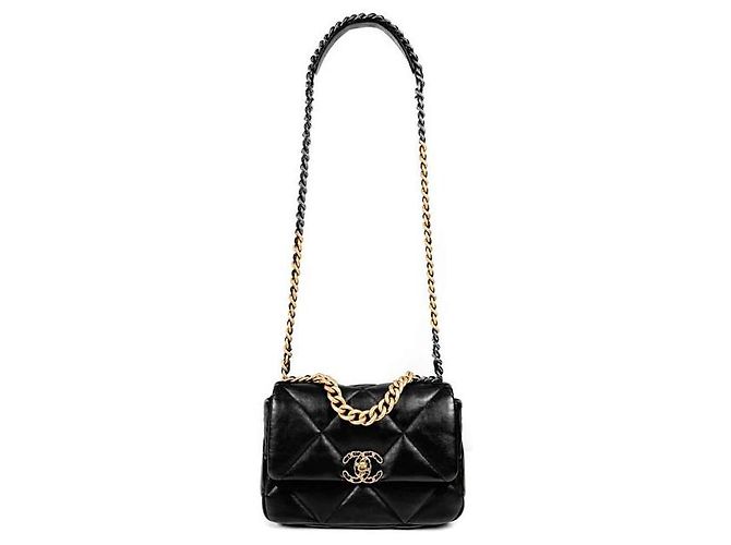 Chanel Borsa a soffietto da donna in pelle di agnello, borsa media, oro e nero - vista 6