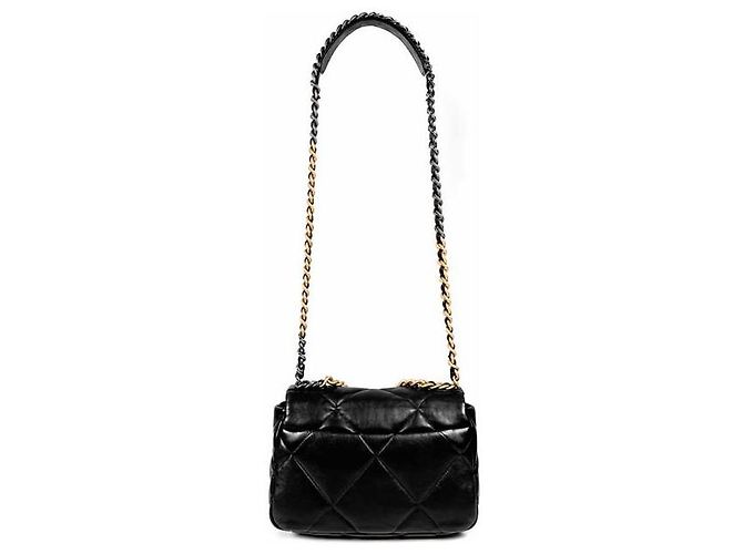 Chanel Borsa a soffietto da donna in pelle di agnello, borsa media, oro e nero - vista 7