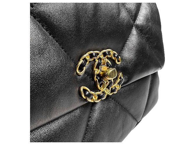 Chanel Borsa a soffietto da donna in pelle di agnello, borsa media, oro e nero - vista 8