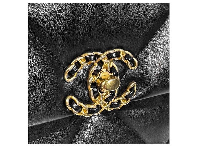 Chanel Borsa a soffietto da donna in pelle di agnello, borsa media, oro e nero - vista 9