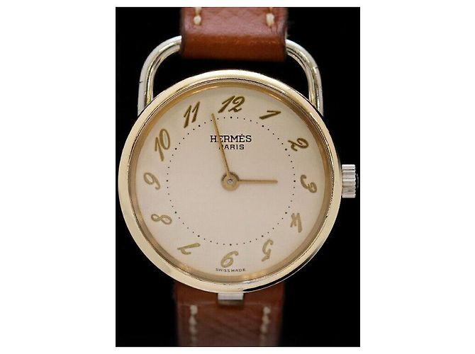 Hermès Relógio redondo pequeno de couro com quartzo Asso Lady Marrom - vista 8