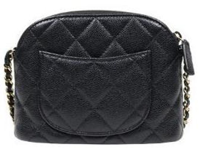 Chanel Mini bolsa transversal em pele de caviar preto em forma de meia-lua com corrente - vista 3