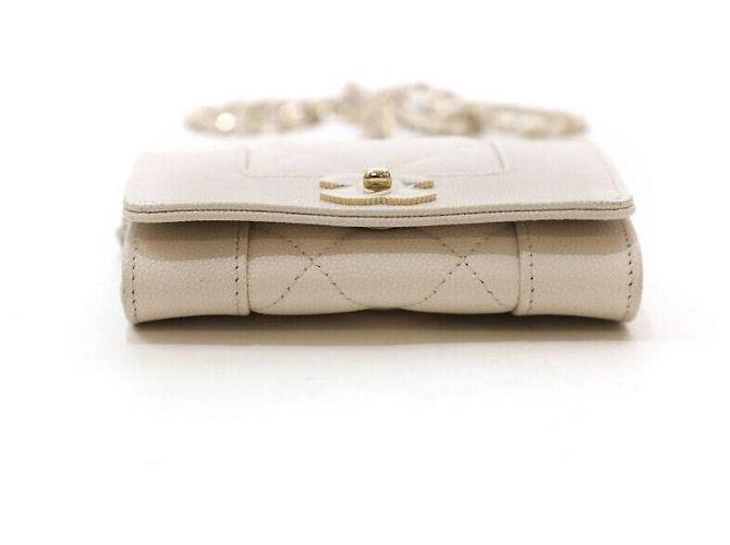 Chanel Mademoiselle Caviar Mini Borsa a Catena Incrociata Oro Bianca Bianco - vista 4