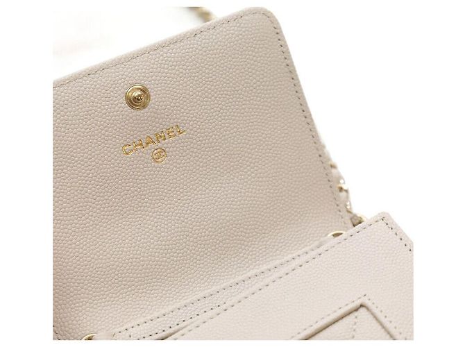 Chanel Mademoiselle Caviar Mini Borsa a Catena Incrociata Oro Bianca Bianco - vista 6