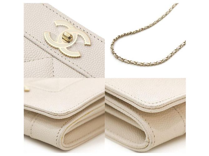 Chanel Mademoiselle Caviar Mini Borsa a Catena Incrociata Oro Bianca Bianco - vista 7