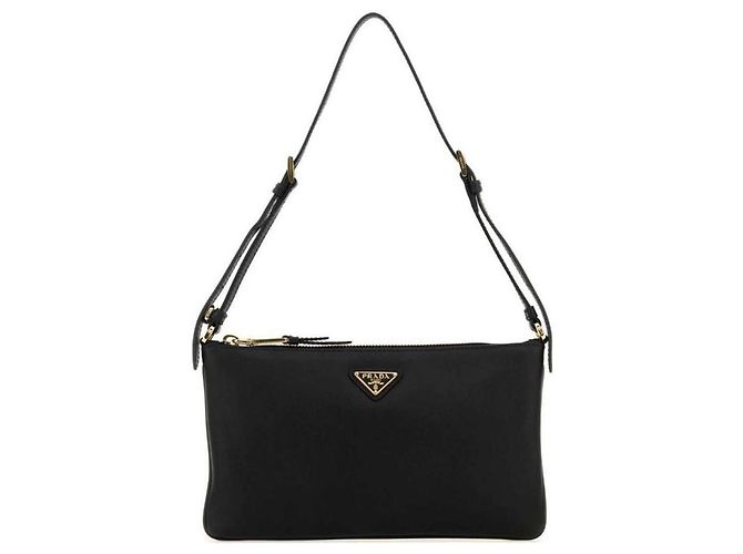 Prada Borsa a spalla in pelle nera con stampa: Nero - vista 2