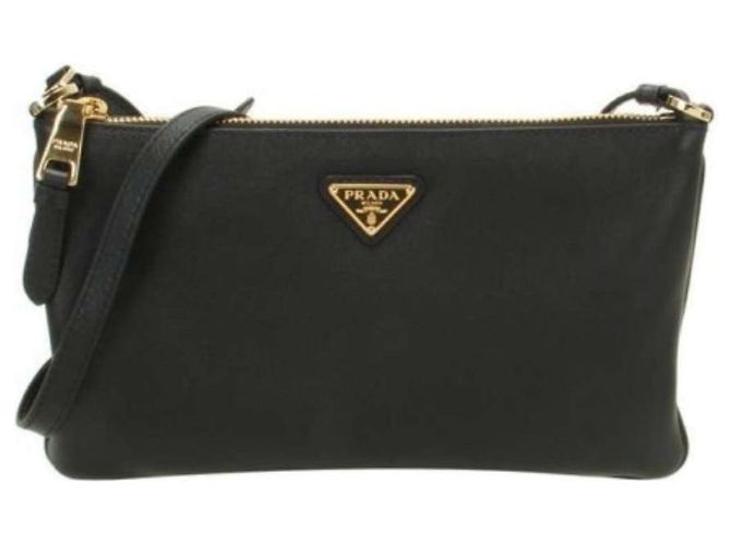 Prada Borsa a spalla in pelle nera con stampa: Nero - vista 3