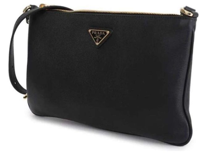 Prada Borsa a spalla in pelle nera con stampa: Nero - vista 8