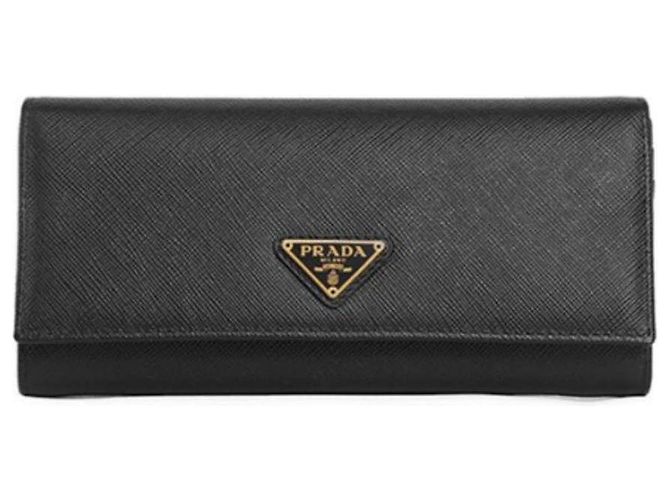 Prada Cartera larga de cuero Saffiano Triangle QHH Negro - vista 2