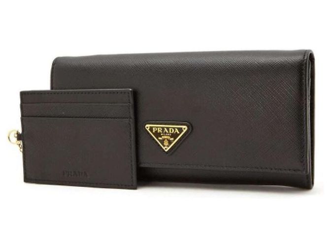 Prada Cartera larga de cuero Saffiano Triangle QHH Negro - vista 3