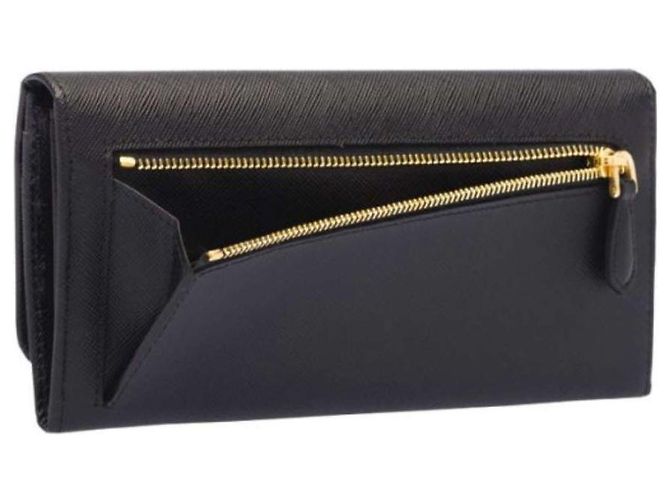 Prada Cartera larga de cuero Saffiano Triangle QHH Negro - vista 6