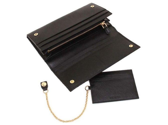 Prada Cartera larga de cuero Saffiano Triangle QHH Negro - vista 8