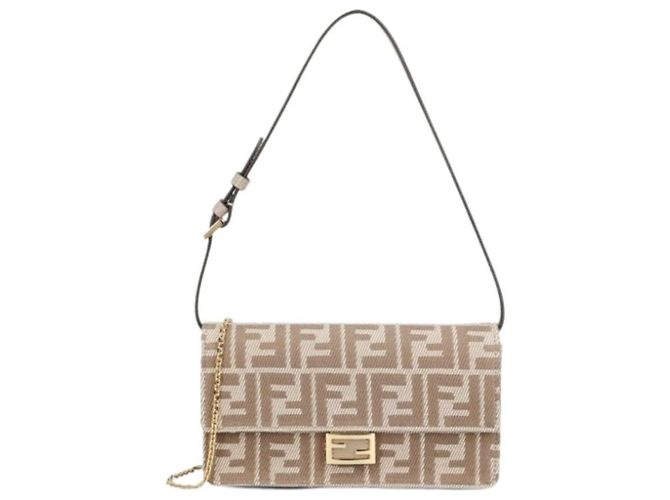 Fendi Borsa a Spalla Baguette con Catena Beige AUNJ Marrone - vista 2