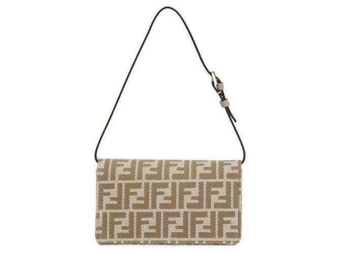 Fendi Borsa a Spalla Baguette con Catena Beige AUNJ Marrone - vista 3
