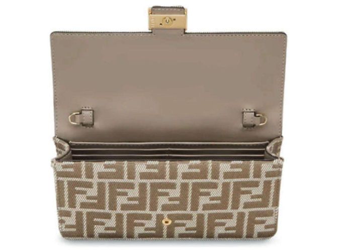Fendi Borsa a Spalla Baguette con Catena Beige AUNJ Marrone - vista 7