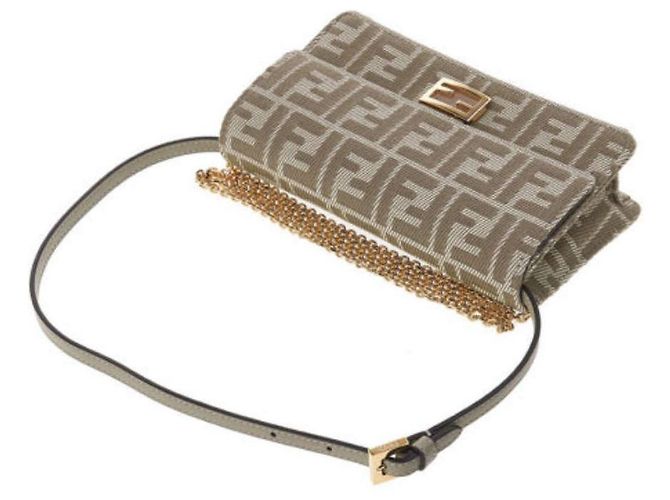 Fendi Borsa a Spalla Baguette con Catena Beige AUNJ Marrone - vista 8