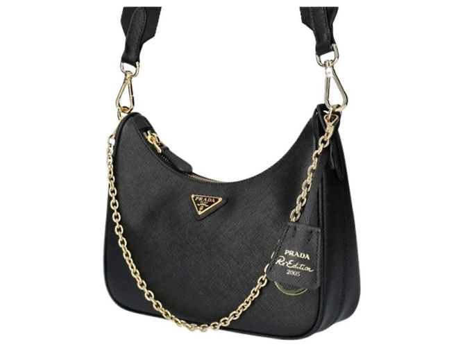 Prada Borsa a Spalla Logo Triangolo Riedizione Nera NZV Nero - vista 12
