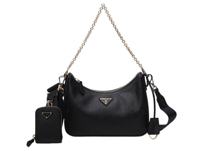 Prada Borsa a Spalla Logo Triangolo Riedizione Nera NZV Nero - vista 6