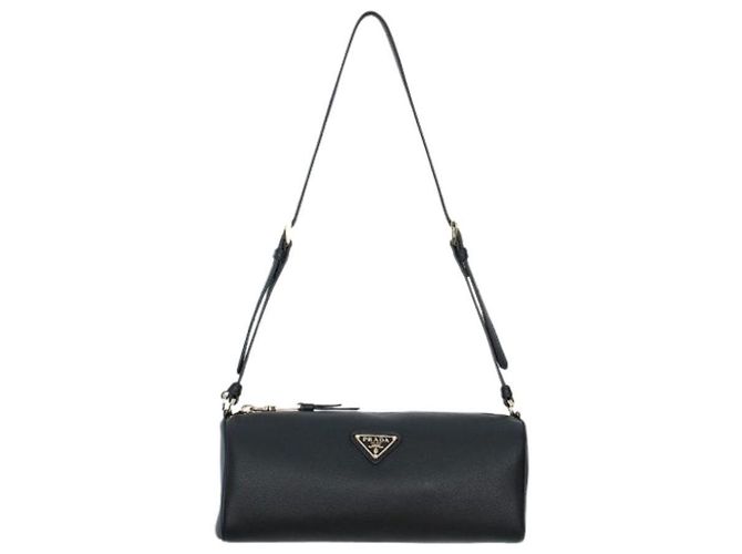 Prada Bolsa de ombro em couro macio preta com logo triangular Preto - vista 3
