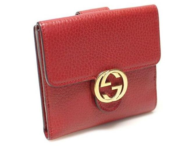 Gucci Billetera con solapa en cuero rojo con logo entrelazado Roja - vista 3