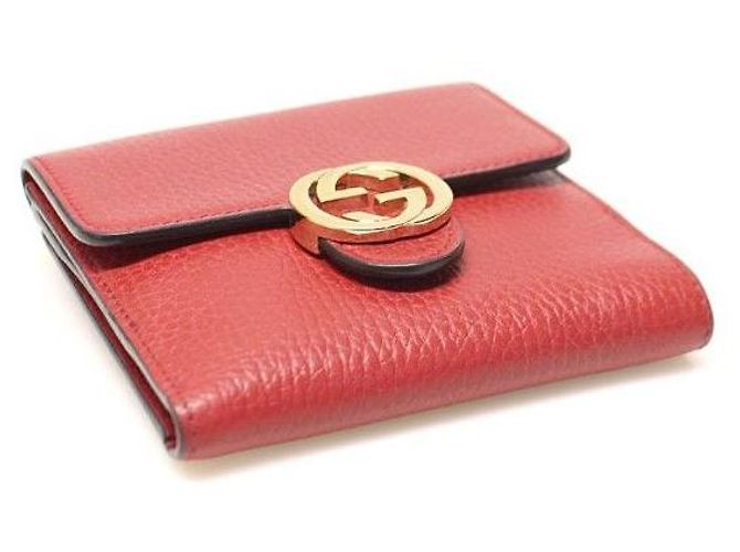 Gucci Billetera con solapa en cuero rojo con logo entrelazado Roja - vista 4