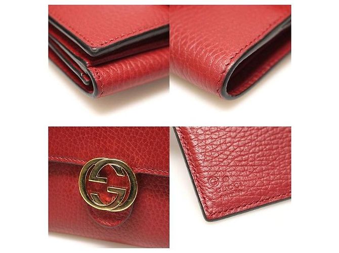 Gucci Billetera con solapa en cuero rojo con logo entrelazado Roja - vista 8