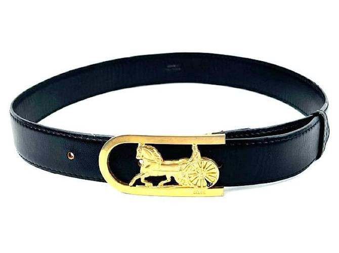 Céline Leder Gürtel mit Carriage-Logo Schwarz - Ansicht 2